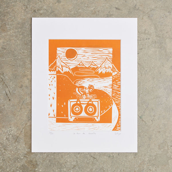le Tour de Cassette | 11"x14" | Linoleum Block Print