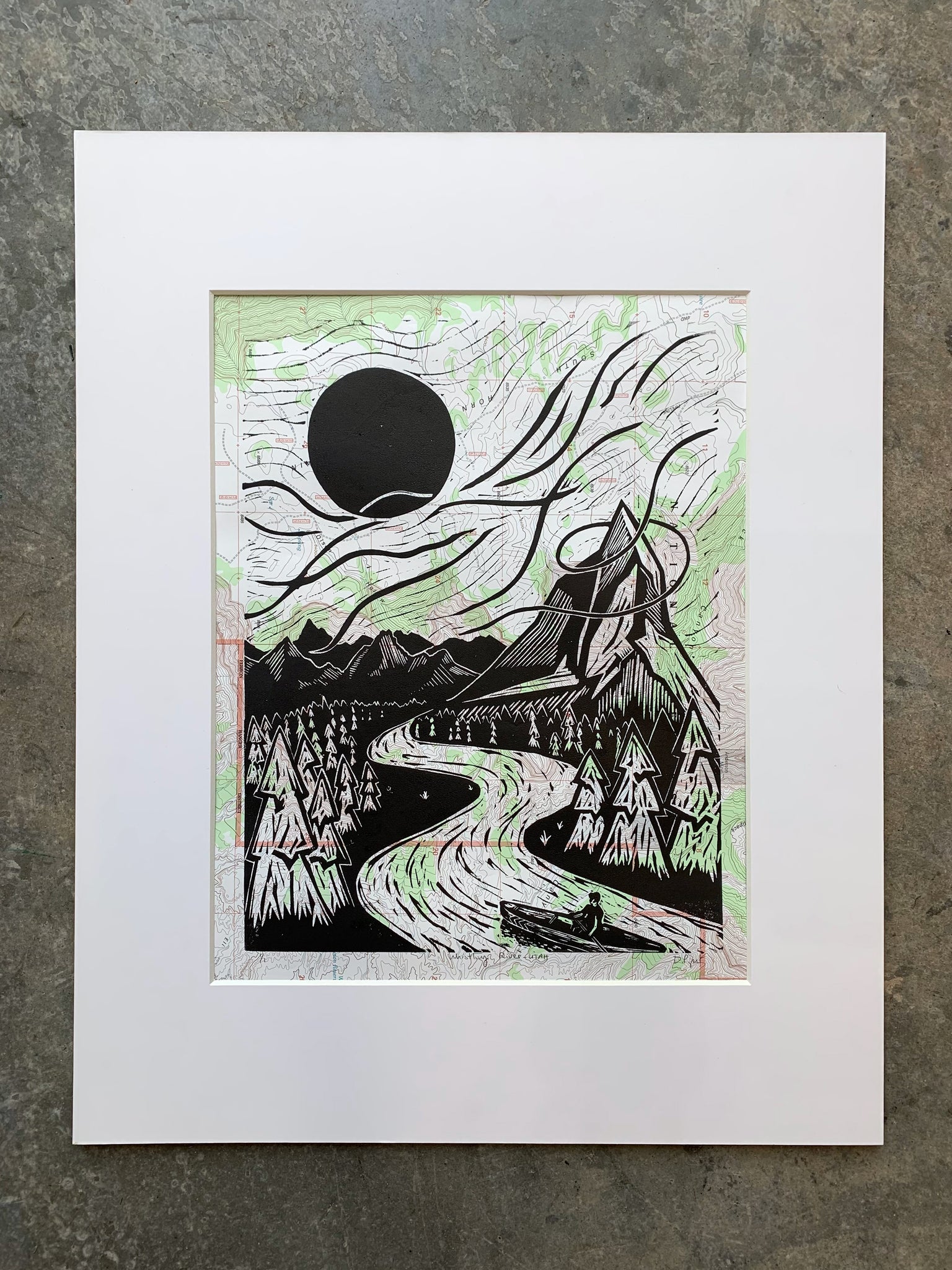 Whistling River | 16" x 20" | Linoleum Block Print