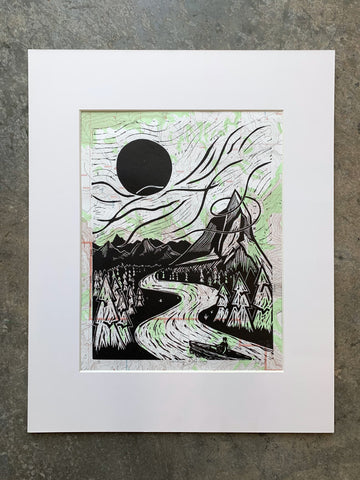 Whistling River | 16" x 20" | Linoleum Block Print