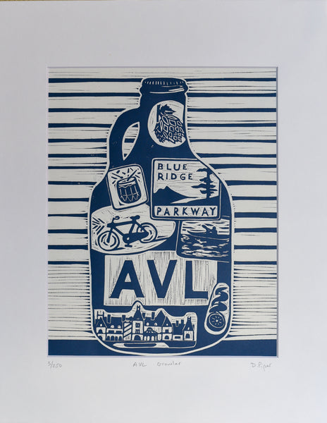 AVL Growler | 11"x 14" | Linoleum Block Print