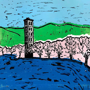 Bell Tower | 24" x 24" | 5 Color Wood Block Print