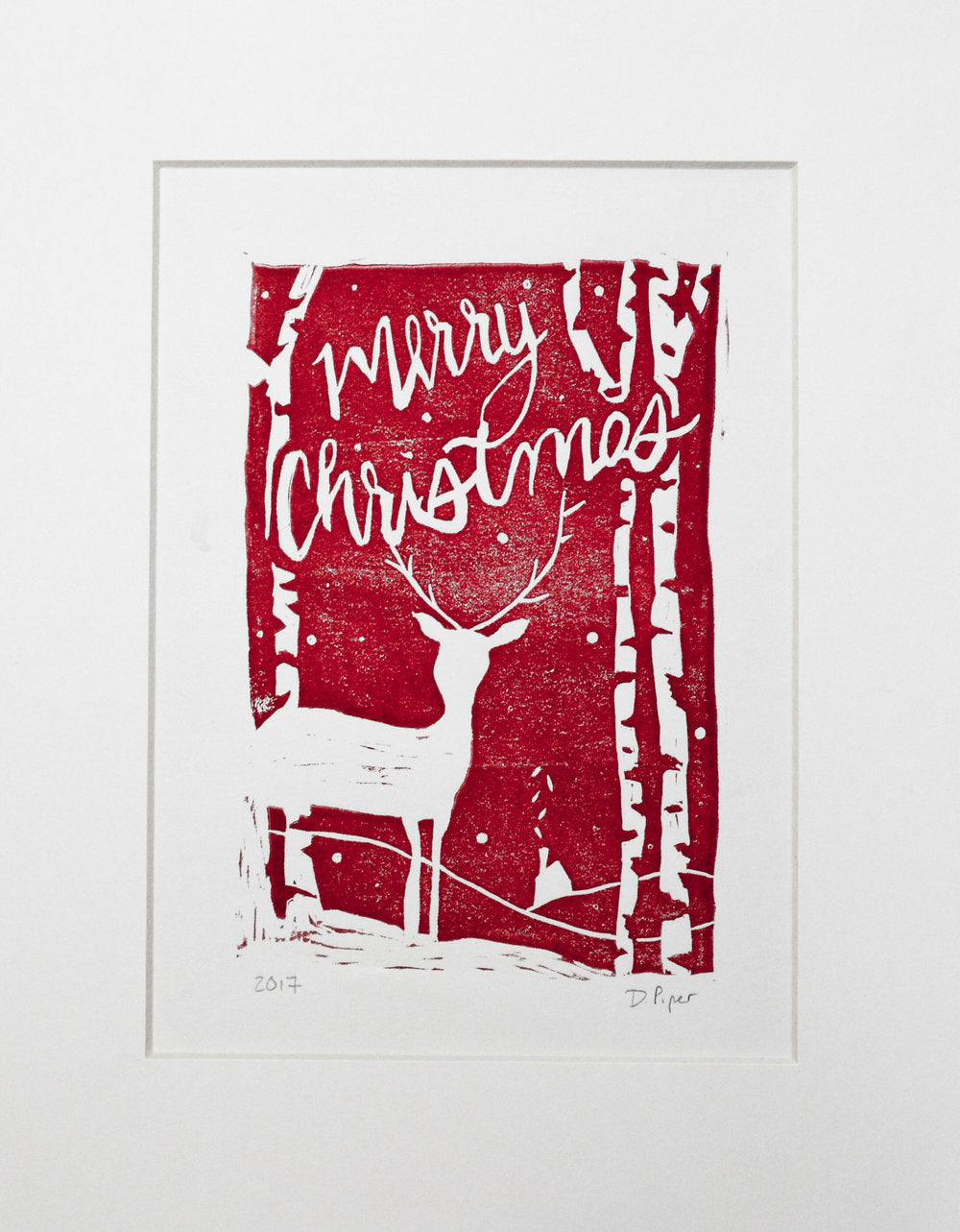 Merry Christmas | 8"x10" | Linoleum Block Print
