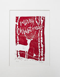 Merry Christmas | 8"x10" | Linoleum Block Print