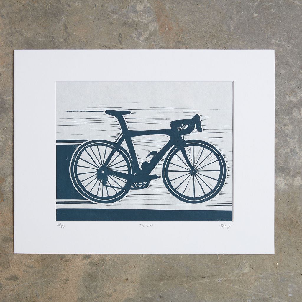 Traveler | 11" x 14" |  Single Color Linoleum Block Print