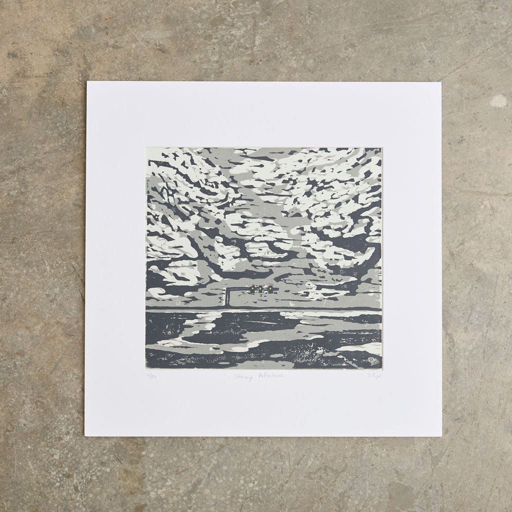 Stormy Reflections | 20" x 20" | 3 Color Wood Block Print