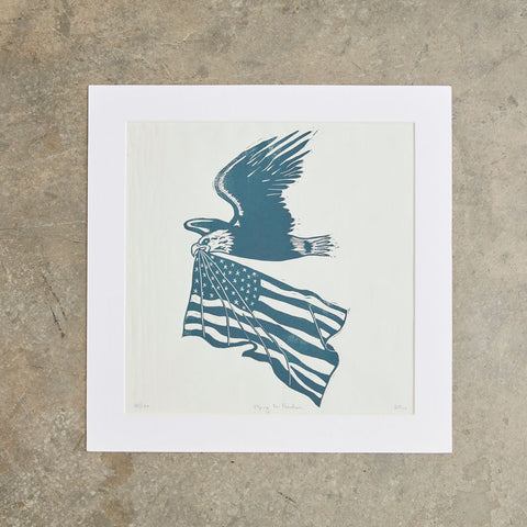 Flying For Freedom | 16” x 16" | Linoleum Block Print