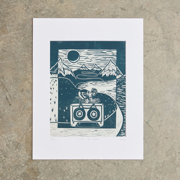 le Tour de Cassette | 11"x14" | Linoleum Block Print