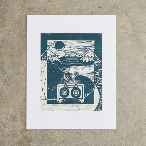 le Tour de Cassette | 11"x14" | Linoleum Block Print