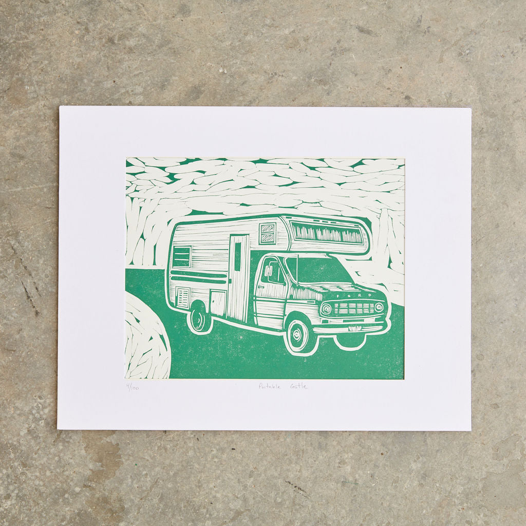 Portable Castle | 11" x 14" | Linoleum Block Print