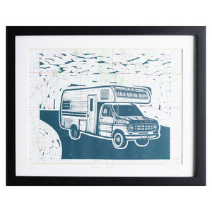 Portable Castle | 11" x 14" | Framed Linoleum Block Print - Topo