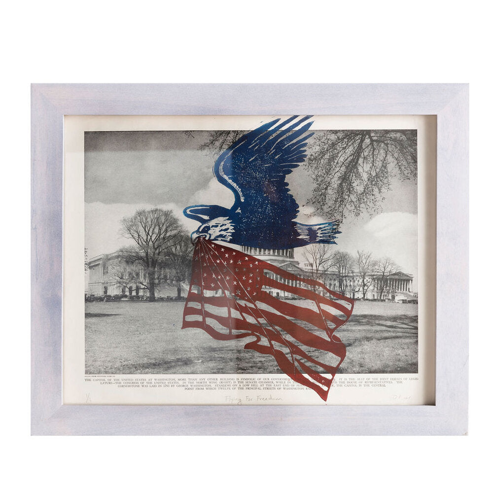 **Special Price!** Flying For Freedom | 11 x 14 | Framed Linoleum Carving
