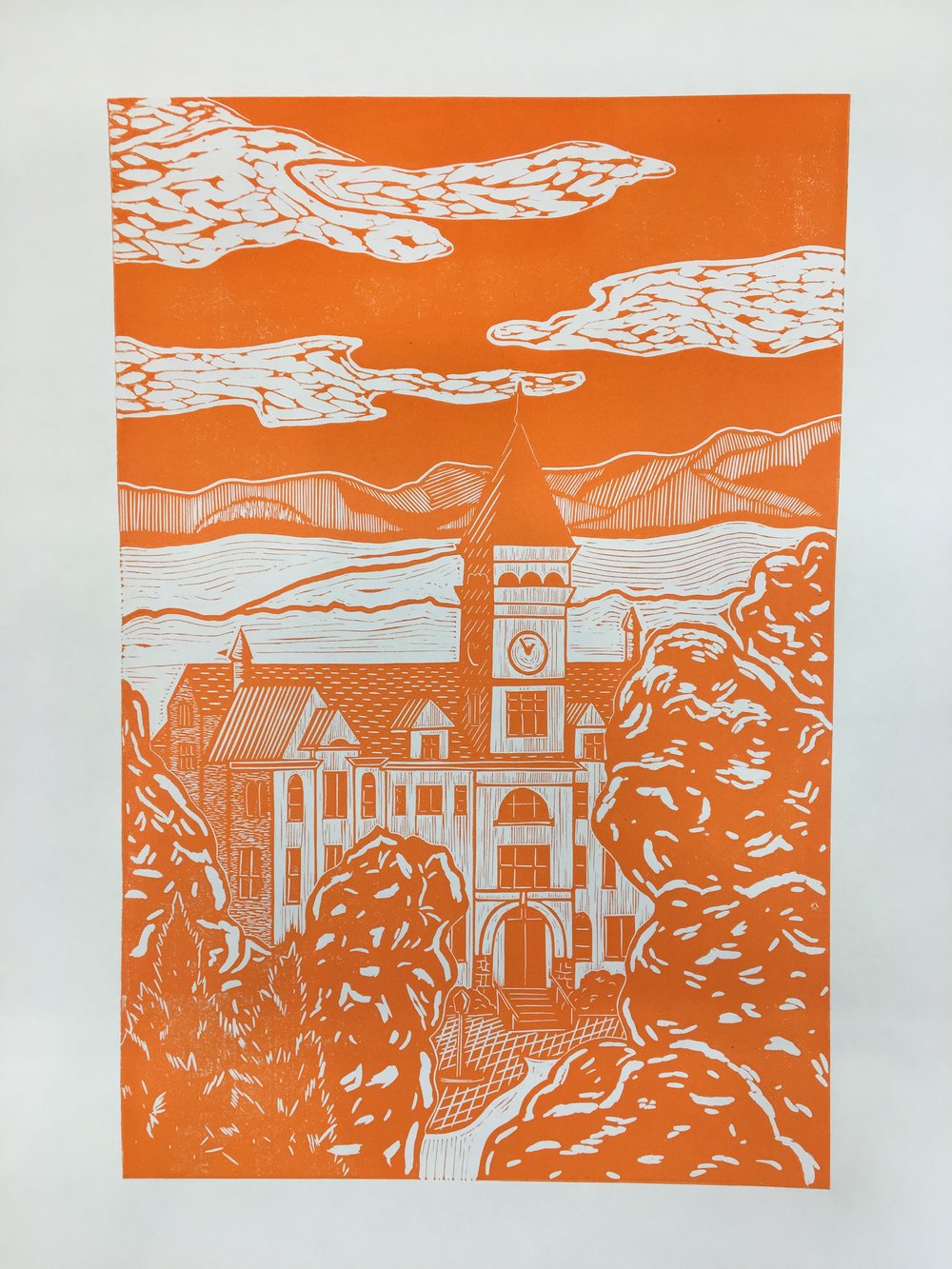 Tillman Hall | 18"x24" | Linoleum Block Print