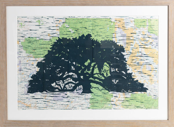 Made To Order Lonesome Oak | 42" x 30" | Framed Wood Block Print + Vintage Topo Map