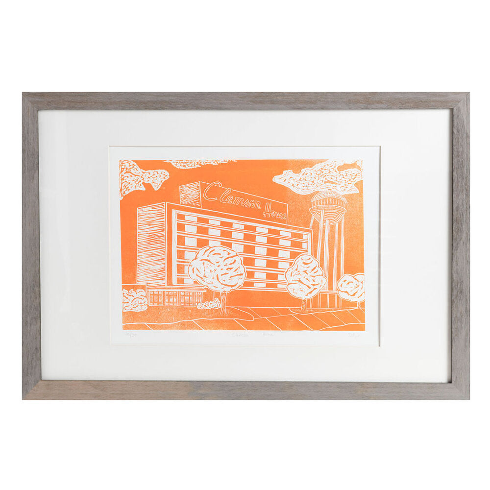 **Special Price!** Clemson House Framed | 24" x 36" | Linoleum Block Print