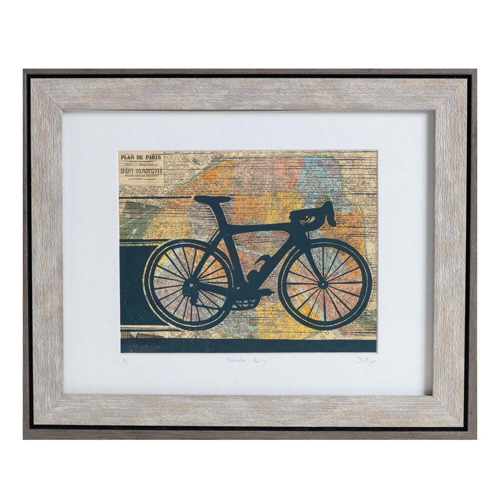 Traveler | 11" x 14" | Framed Linoleum Block Print - Paris Map