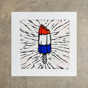 Rocket Pop | 12" x 12" | 3 Color Wood Block Print