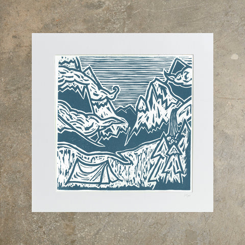 Tent's Up | 12" x 12" | Linoleum Block Print