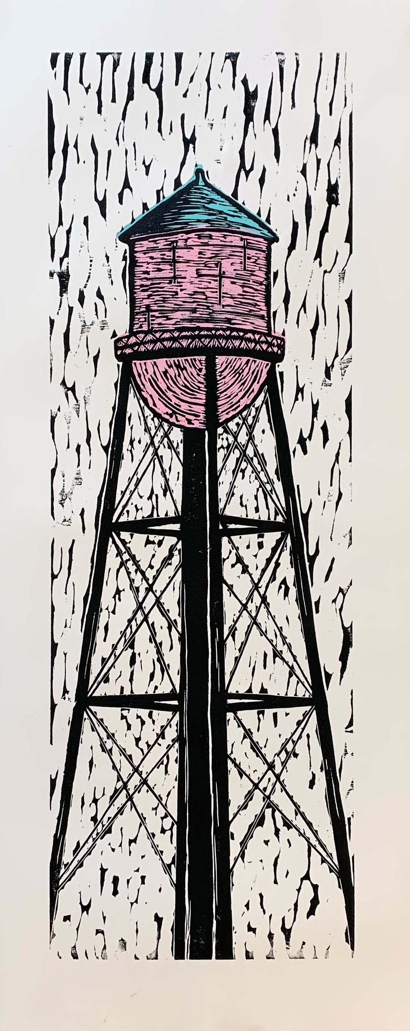 Water Tower | 32" x 14.25" | Wood Block Print