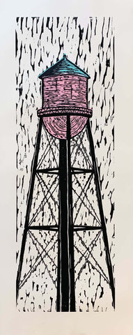 Water Tower | 32" x 14.25" | Wood Block Print