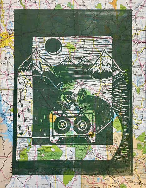 le Tour de Cassette | 11"x14" | Linoleum Block Print