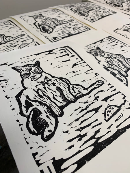 Meow | 11"x14" | Woodblock Print